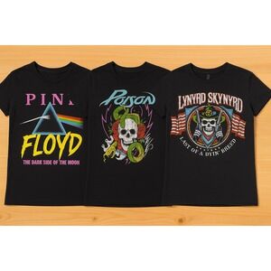 Lot 3 Women's Rock Band T-Shirts Pink Floyd Poison Lynyrd Skynyrd Graphic Unisex